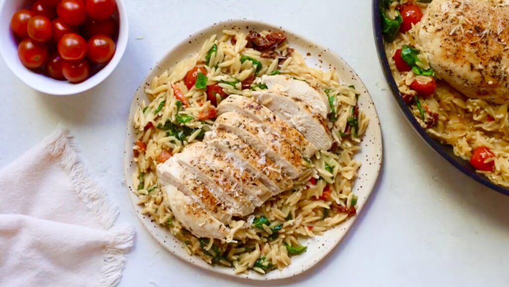 One-Pot Cheesy Chicken and Orzo Bake